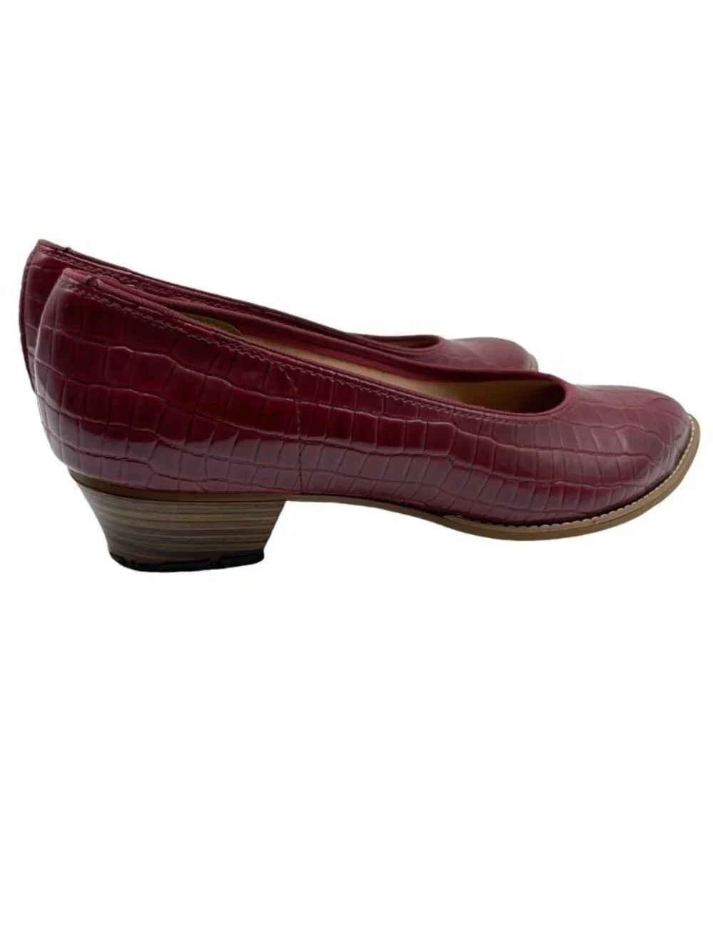 Vintage Red Leather Pumps Croc Embossed Slip-On QualiCraft Casualets Size 9